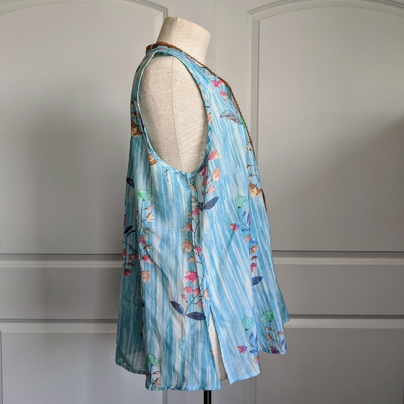 Aratta Sleeveless Top Neck Tie Closure Tassel Lightweight Floral Blue XL NWT - Picture 10 of 16